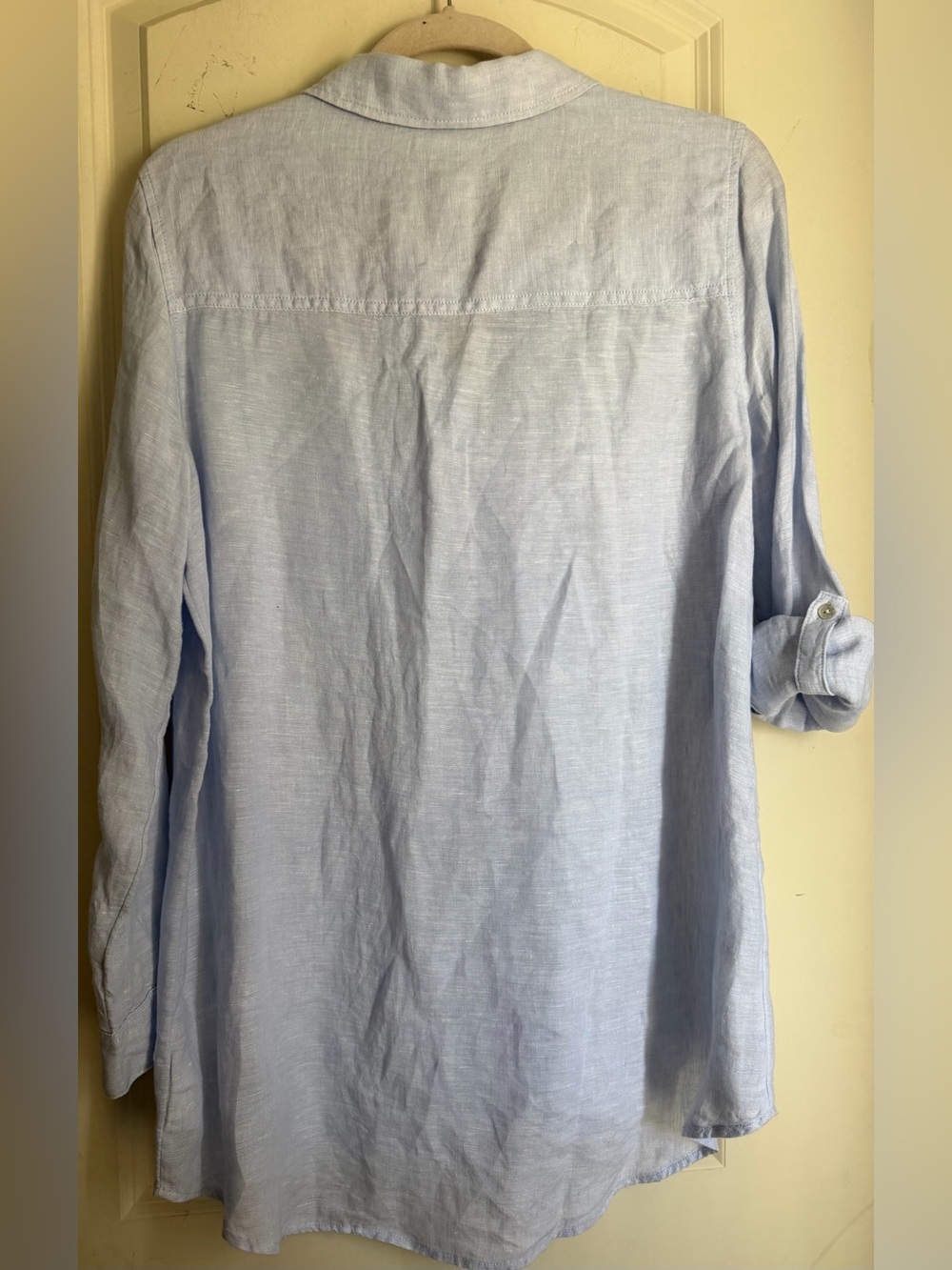 C & C california Washable 100% Linen Button Up Blouse w/ Roll Tab Sleeves Sz M - Picture 9 of 9
